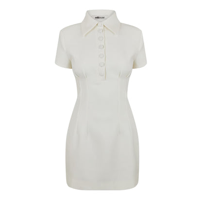 White - Front - Muse Womens-Ladies Button Slim Mini Dress