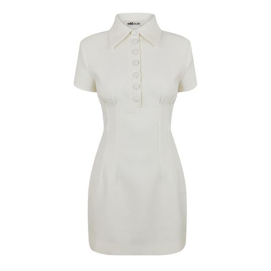 White - Front - Muse Womens-Ladies Button Slim Mini Dress