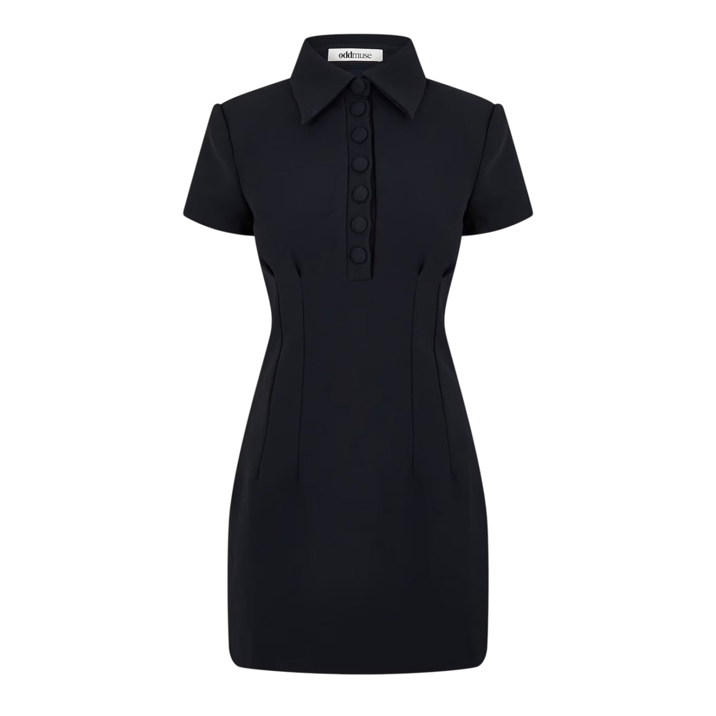 Navy - Front - Muse Womens-Ladies Button Slim Mini Dress