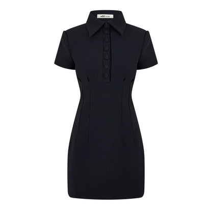 Navy - Front - Muse Womens-Ladies Button Slim Mini Dress