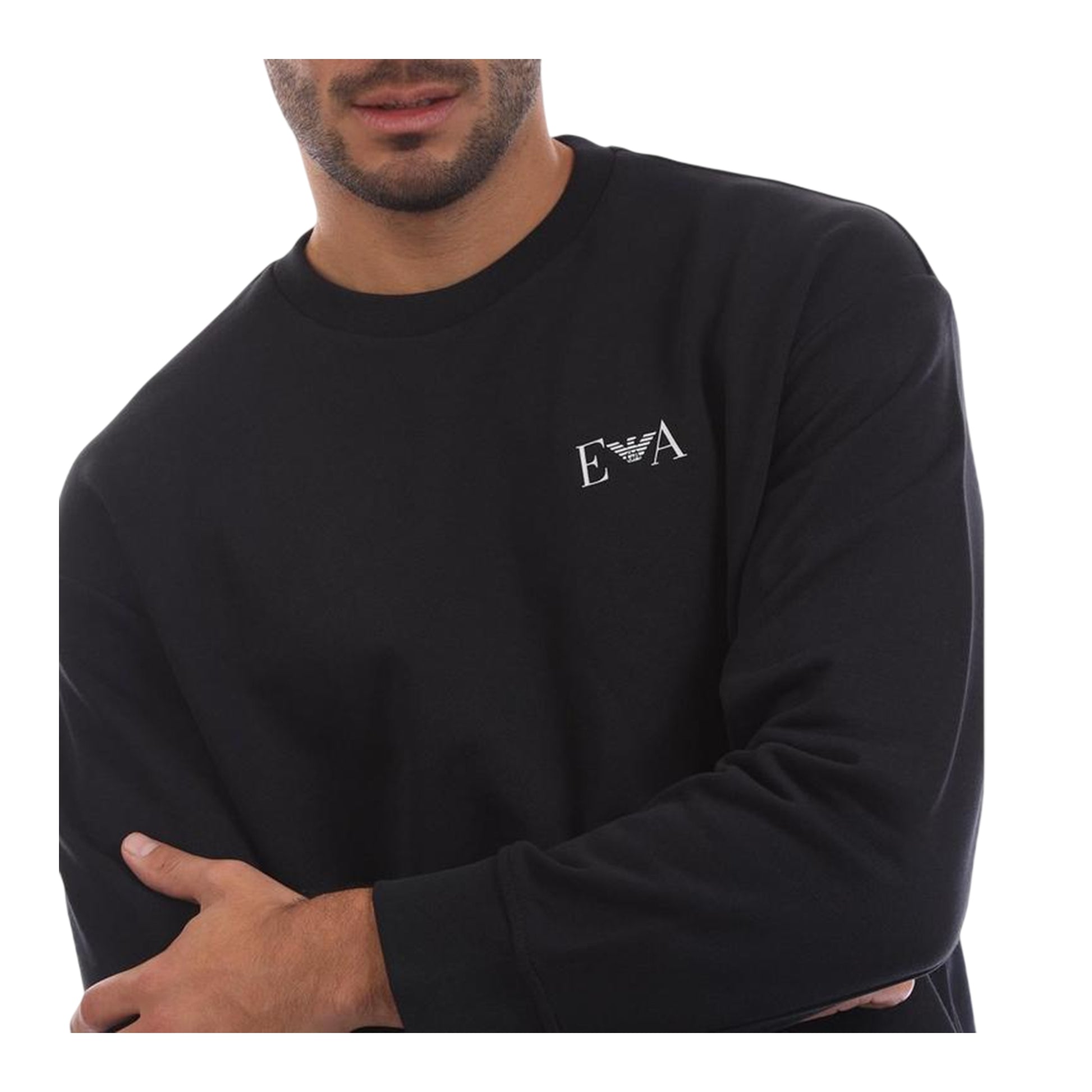 Navy Blue - Side - Emporio Armani EA7 Mens Ribbed Long-Sleeved Sweatshirt