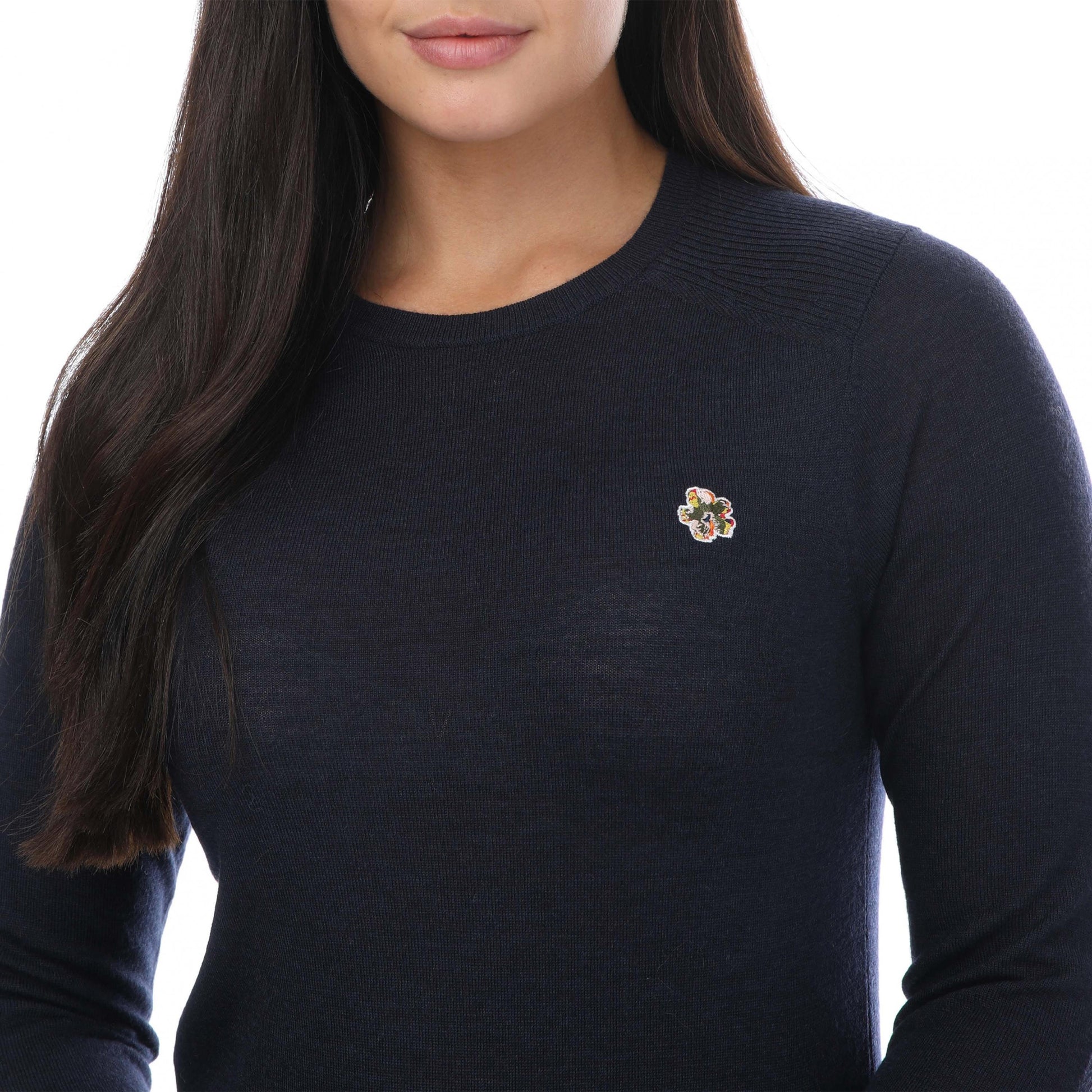 Navy - Side - Ted Baker Womens-Ladies Averiii Merino Wool Crew Neck Jumper