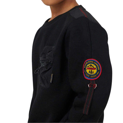 Jet Black - Side - Brave Soul Boys Chest Pocket Sweatshirt