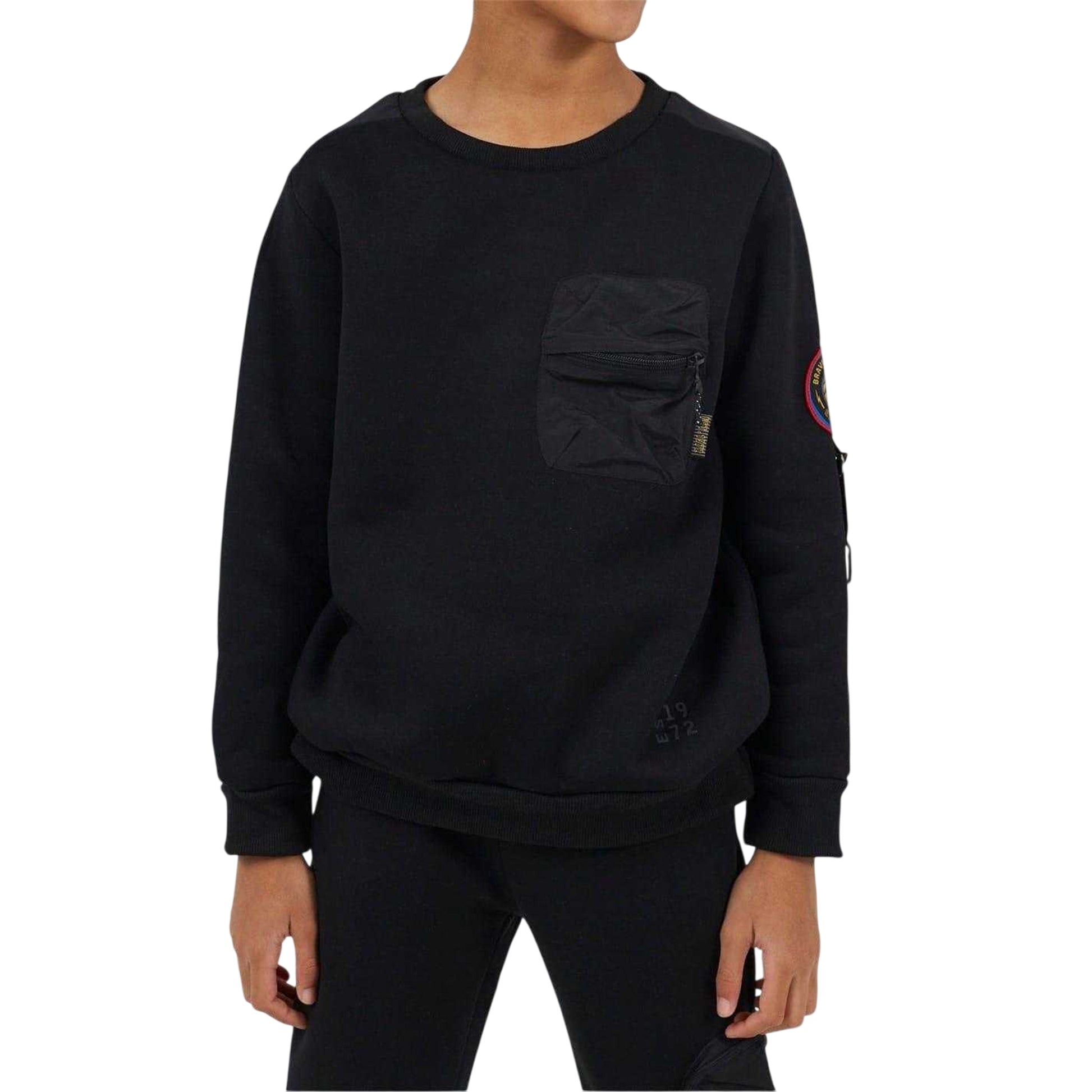 Jet Black - Front - Brave Soul Boys Chest Pocket Sweatshirt