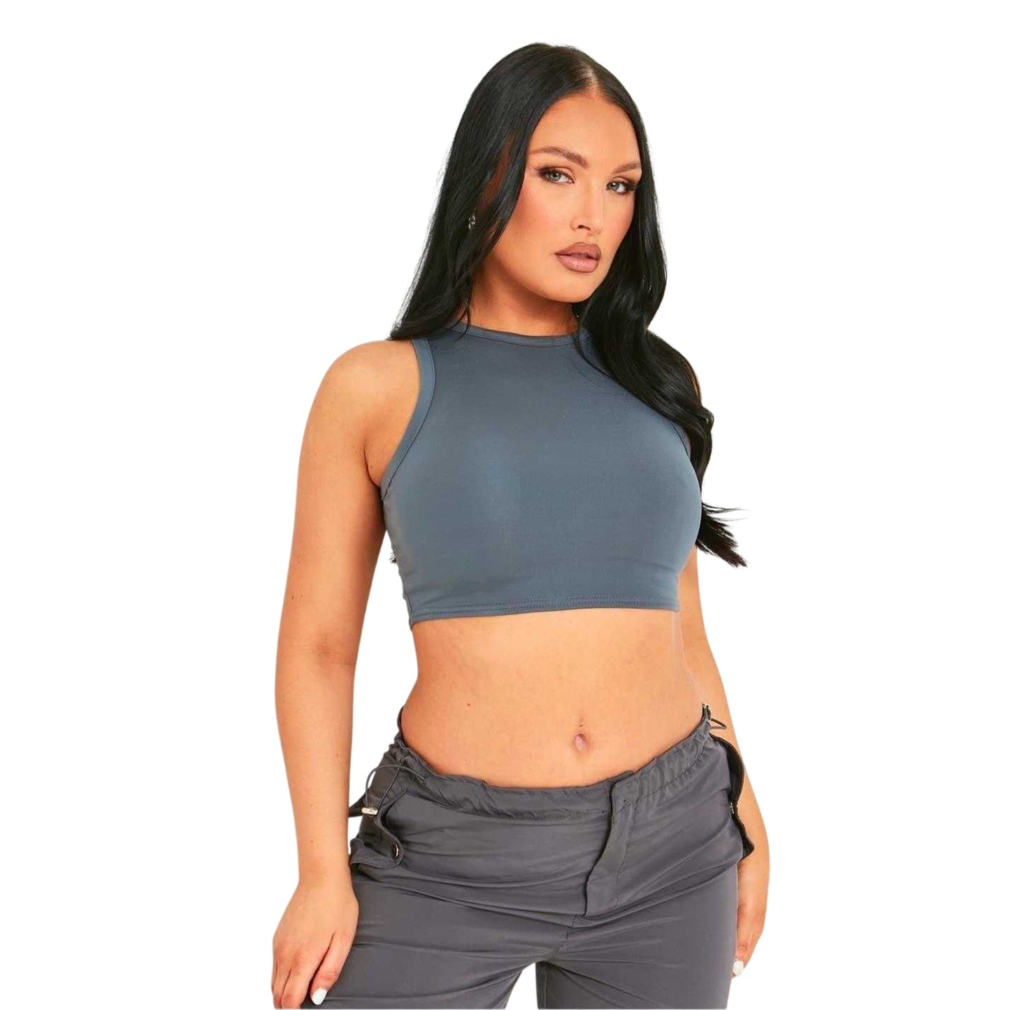 Grey - Front - Missy Empire Womens-Ladies Premium Racer Crop Top