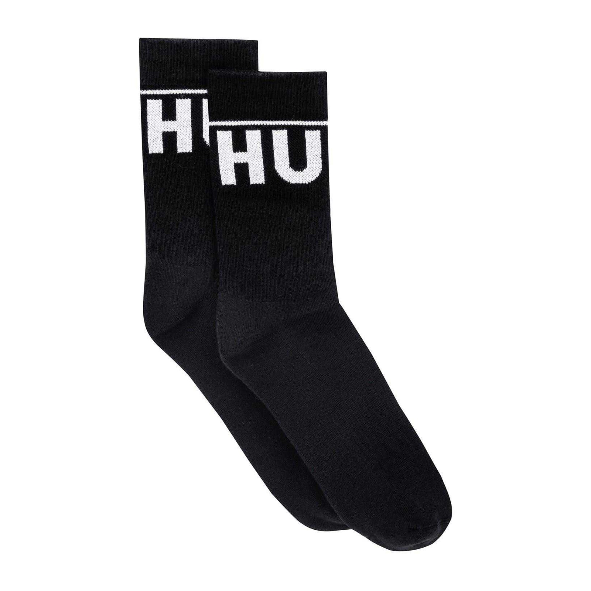 Black - Front - Hugo Unisex Adult Iconic Crew Socks (Pack of 2)