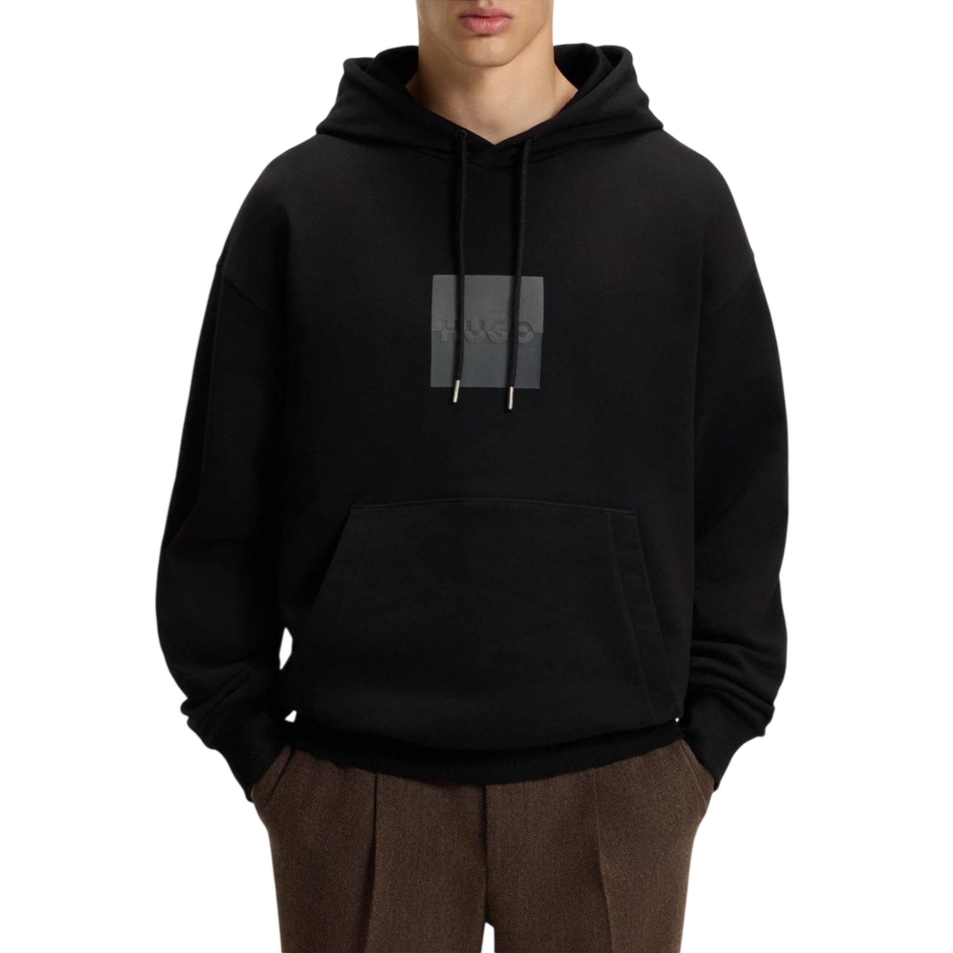 Black - Back - Hugo Mens Hooded Regular Drop Sleeve Hoodie