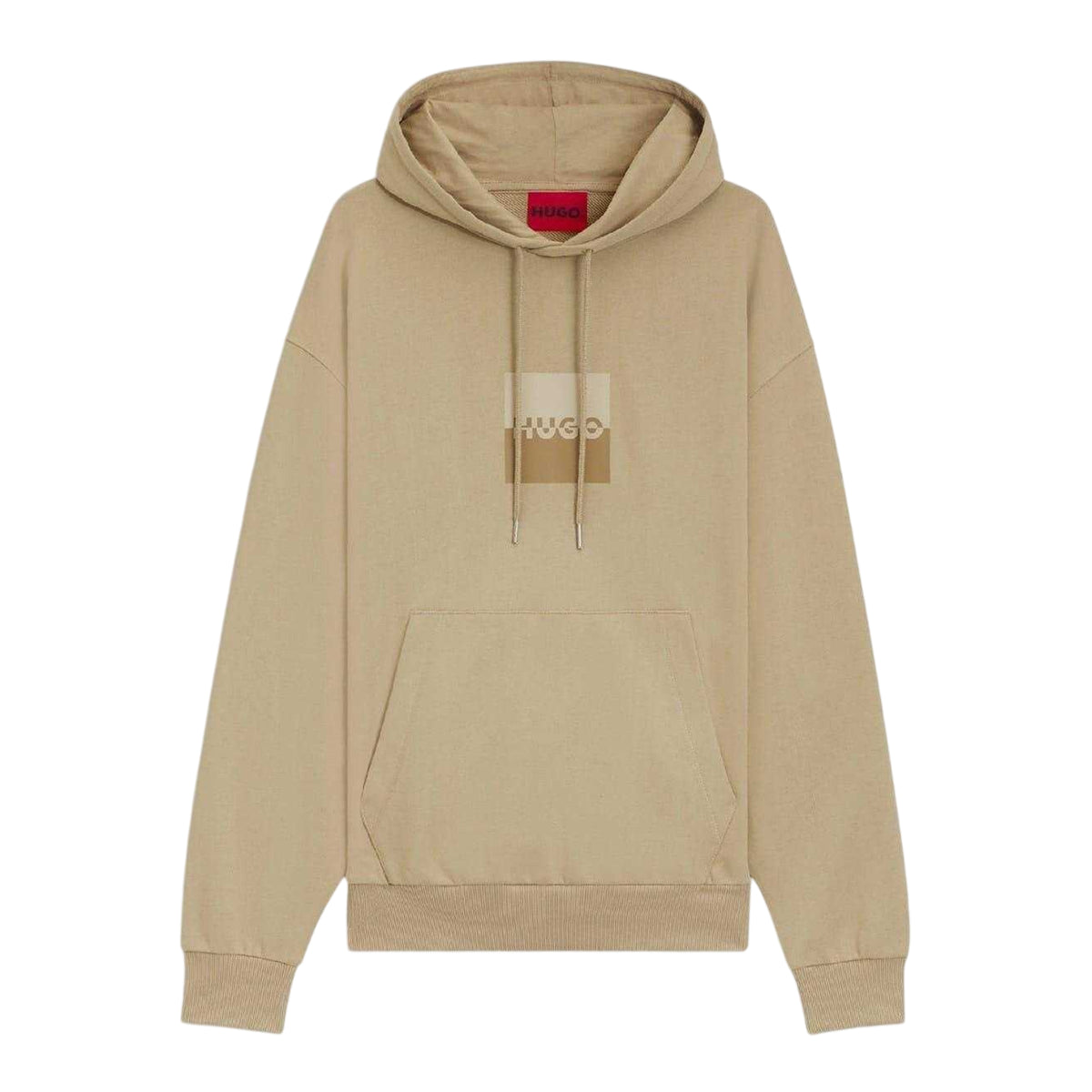 Medium Beige - Front - Hugo Mens Hooded Regular Drop Sleeve Hoodie