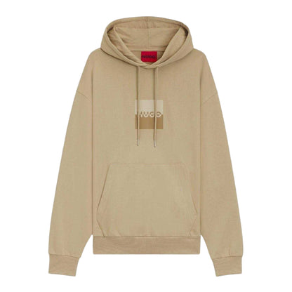 Medium Beige - Front - Hugo Mens Hooded Regular Drop Sleeve Hoodie