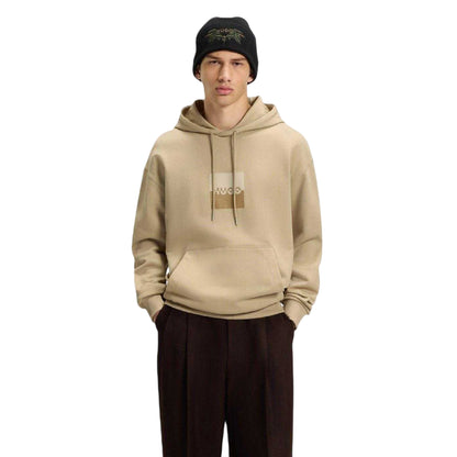 Medium Beige - Back - Hugo Mens Hooded Regular Drop Sleeve Hoodie