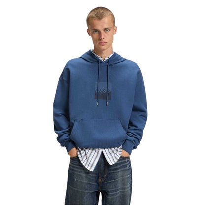 Medium Blue - Back - Hugo Mens Hooded Regular Drop Sleeve Hoodie