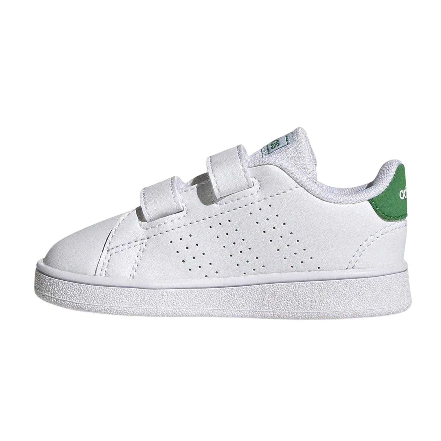 White-Green - Side - Adidas Childrens-Kids Advantage Court Lifestyle Flat Trainers