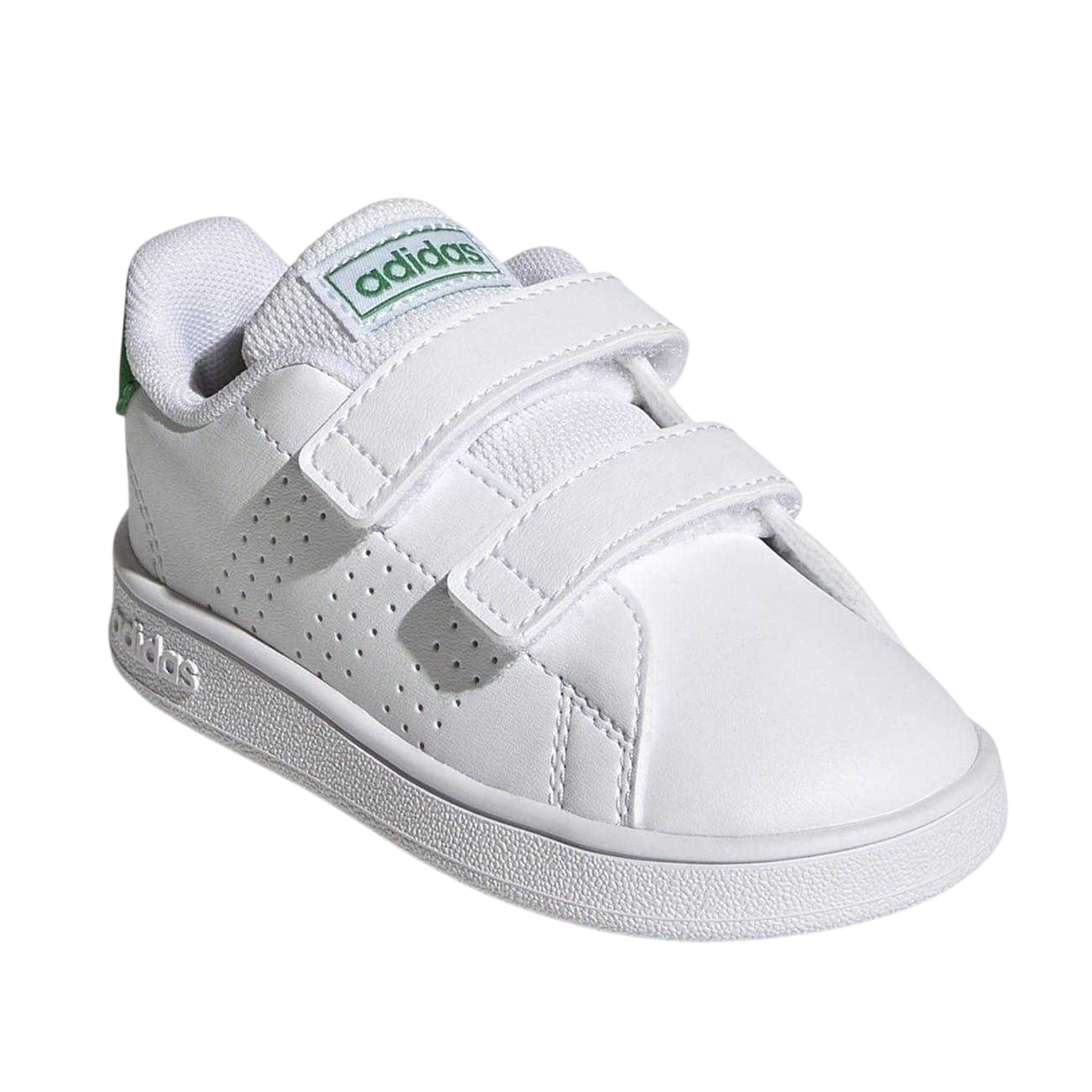 White-Green - Lifestyle - Adidas Childrens-Kids Advantage Court Lifestyle Flat Trainers