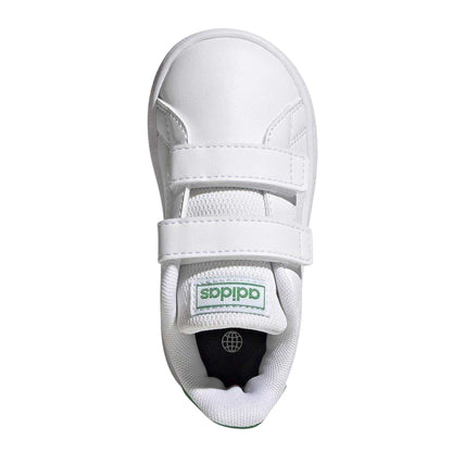 White-Green - Pack Shot - Adidas Childrens-Kids Advantage Court Lifestyle Flat Trainers