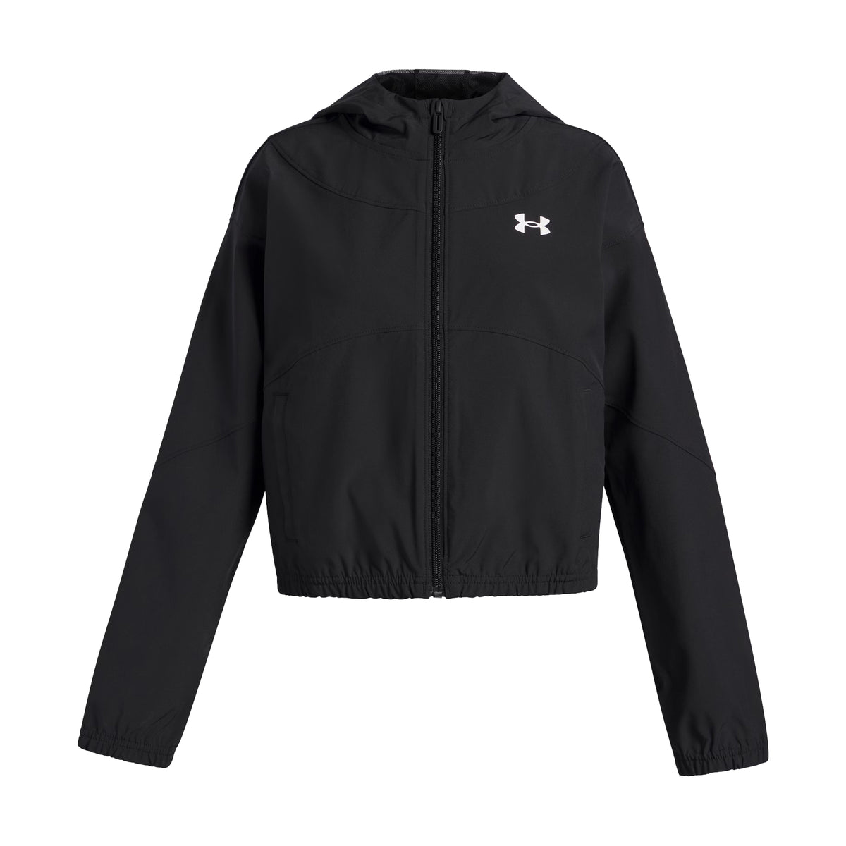 Black-White - Front - Under Armour Girls Rival Woven Windbreaker