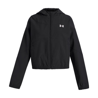 Black-White - Front - Under Armour Girls Rival Woven Windbreaker