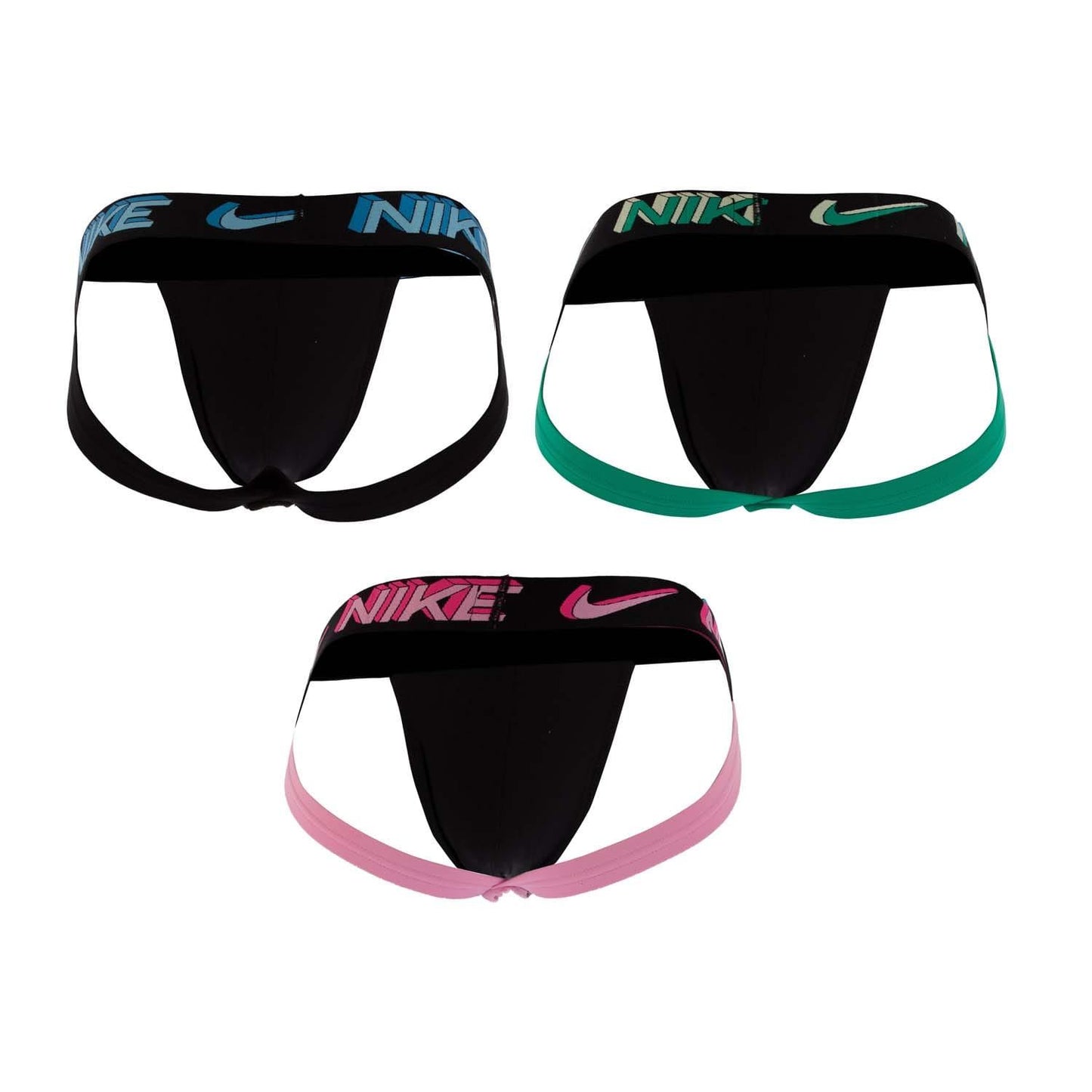 Black-Green-Pink - Back - Nike Mens Jock Strap (Pack of 3)