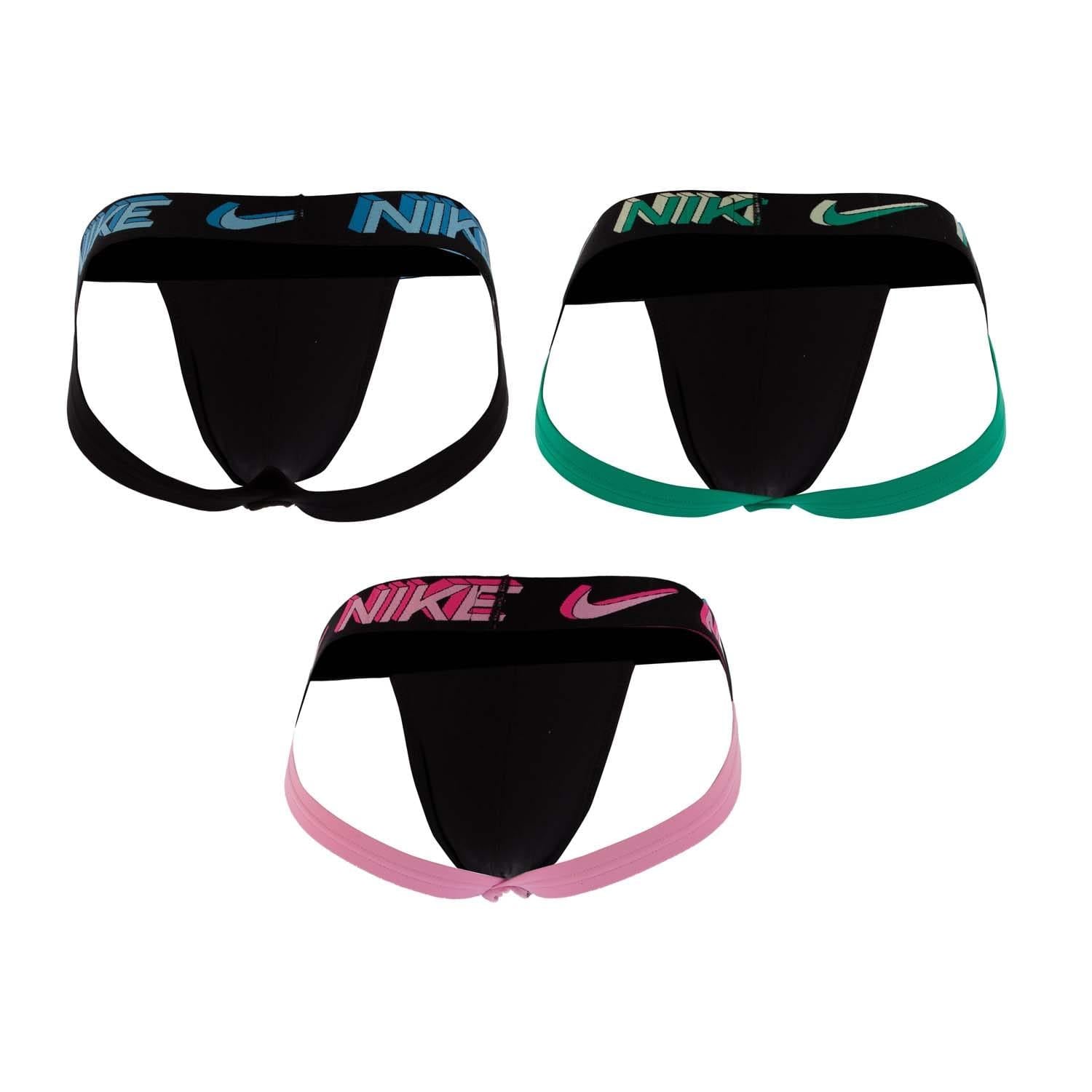 Black-Green-Pink - Back - Nike Mens Jock Strap (Pack of 3)