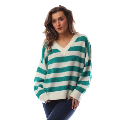 Brown - Side - Boss Womens-Ladies Knitted Relaxed Fit Drop Sleeve Sweater Top