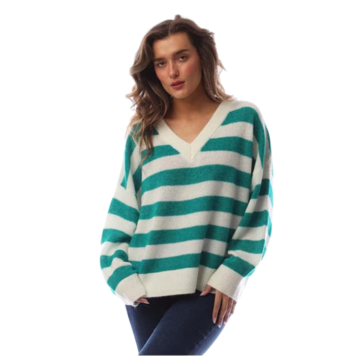 Brown - Side - Boss Womens-Ladies Knitted Relaxed Fit Drop Sleeve Sweater Top