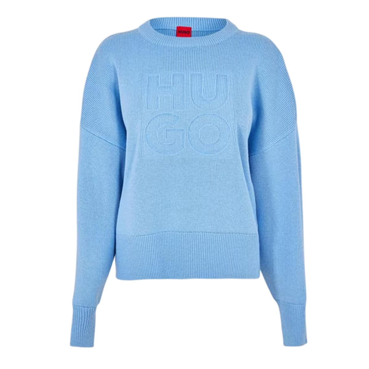 Pastel Blue - Front - Hugo Womens-Ladies Plain Drop Shoulder Relaxed Fit Sweater Top