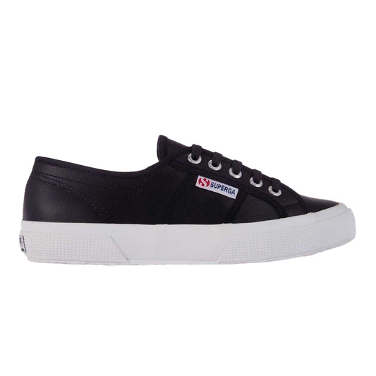 Black-White - Front - Superga Womens-Ladies 2750 Nappa Leather Trainers