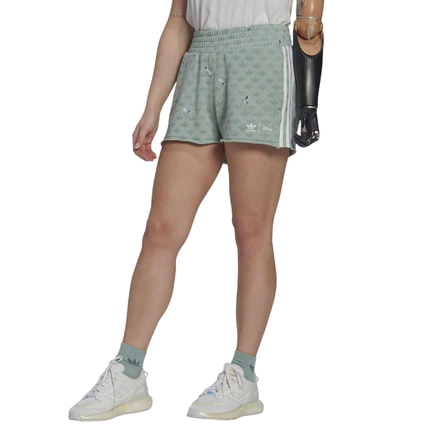 Green - Side - Adidas Womens-Ladies Stitch Sweat Shorts