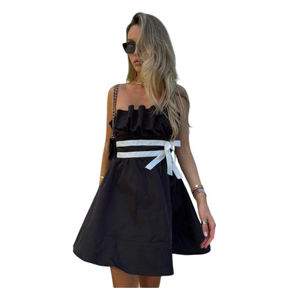 Black - Front - Collective The Label Womens-Ladies Bow Sleeveless Mini Dress