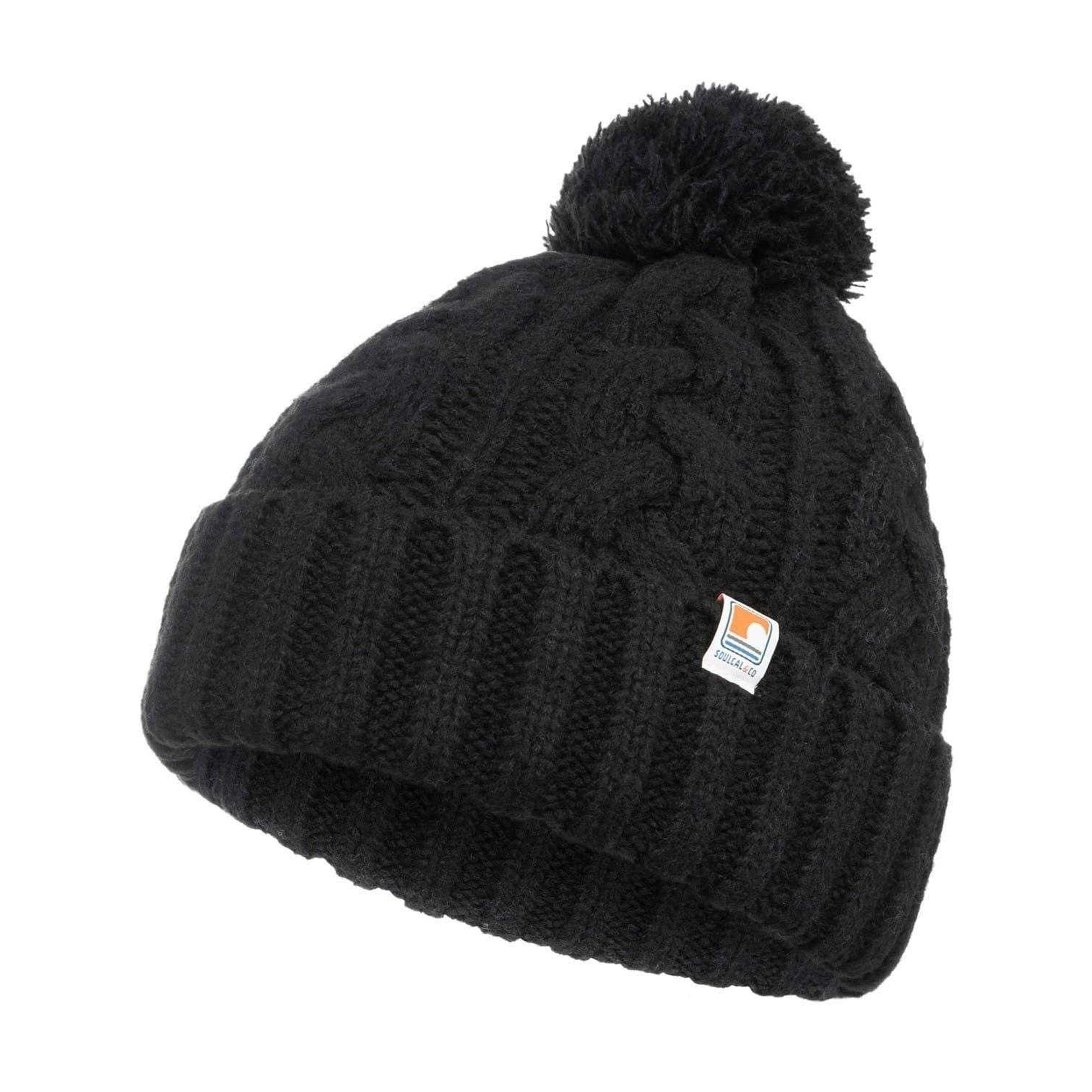Black - Front - TOG24 Unisex Adult Logo Cable Knit Bobble Hat