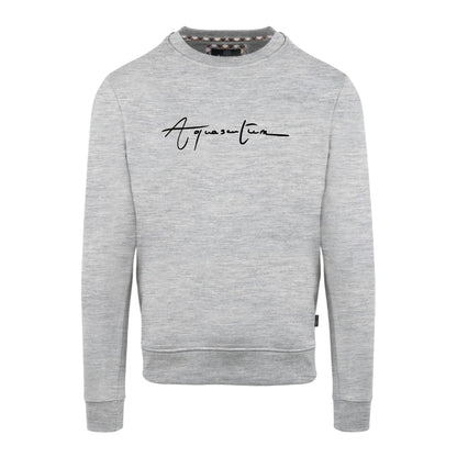 Grey - Front - Aquascutum Mens Script Crew Neck Regular Sweatshirt