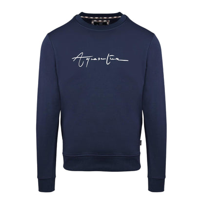 Navy - Front - Aquascutum Mens Script Crew Neck Regular Sweatshirt