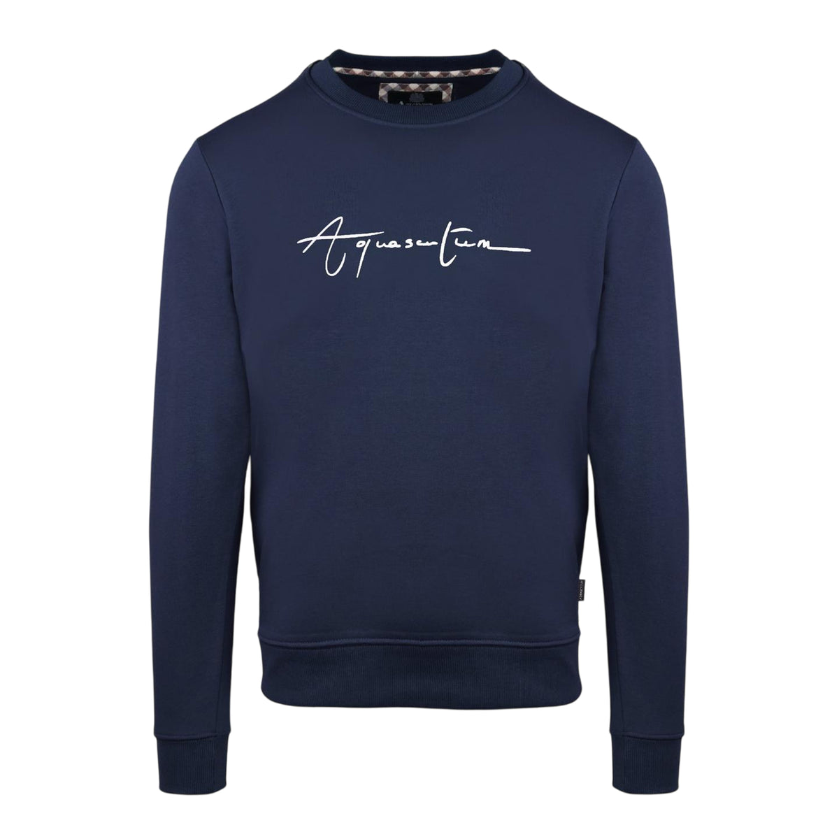 Navy - Front - Aquascutum Mens Script Crew Neck Regular Sweatshirt