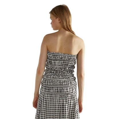 Black-White - Back - Bardot Womens-Ladies Gingham Bardot Crop Top