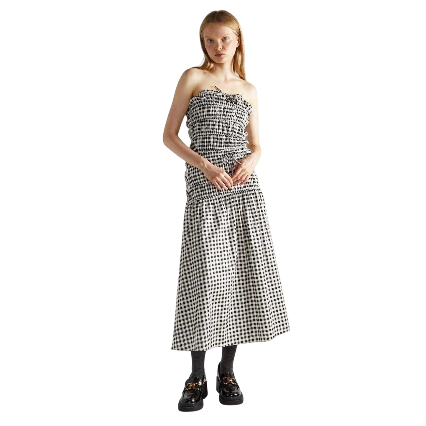 Black-White - Front - Bardot Womens-Ladies Gingham Bardot Crop Top