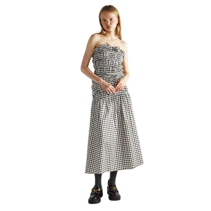Black-White - Front - Bardot Womens-Ladies Gingham Bardot Crop Top