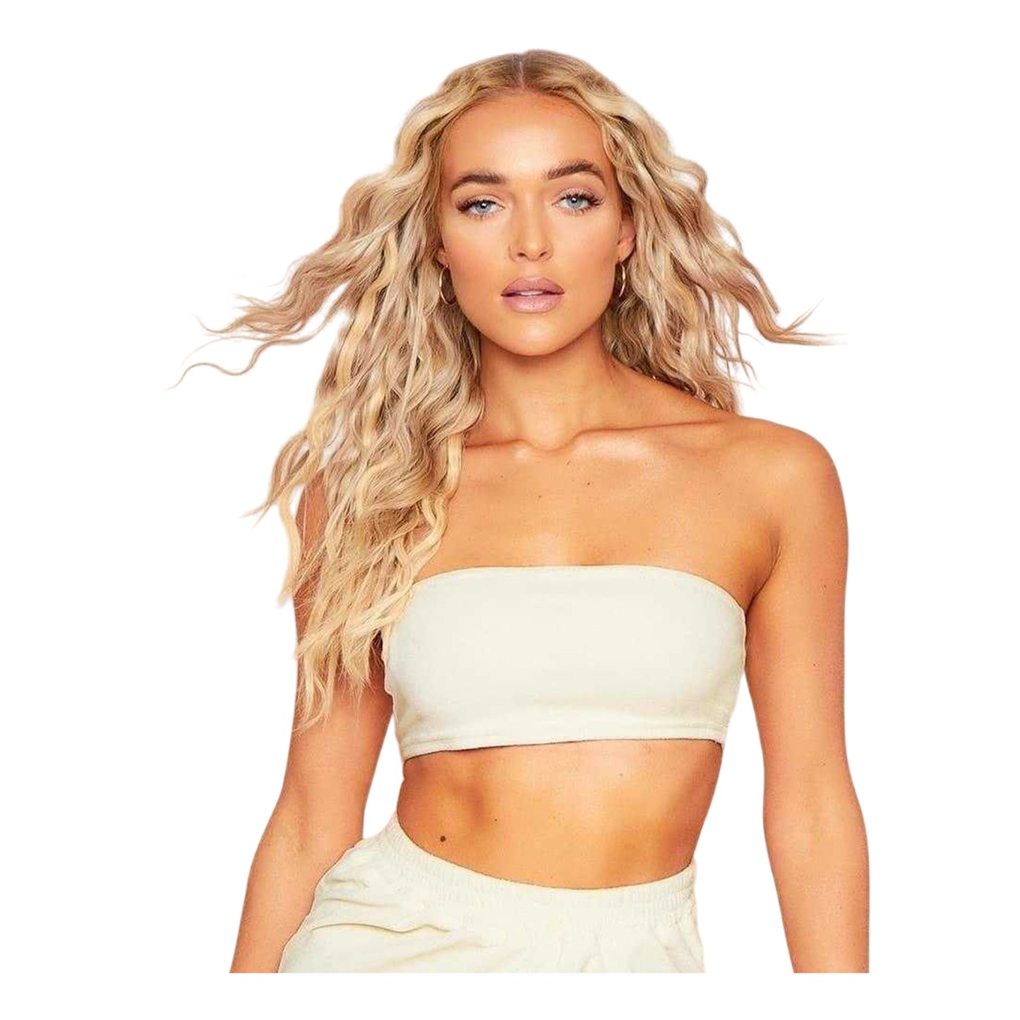 Cream - Back - Missy Empire Womens-Ladies Velour Bandeau Crop Top