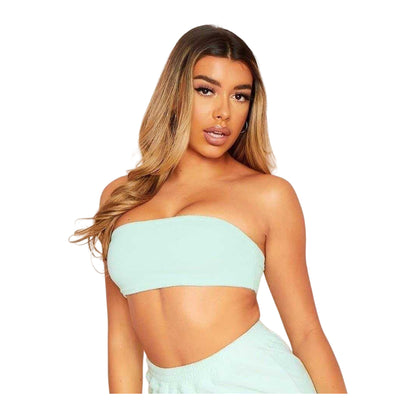 Mint - Back - Missy Empire Womens-Ladies Velour Bandeau Crop Top
