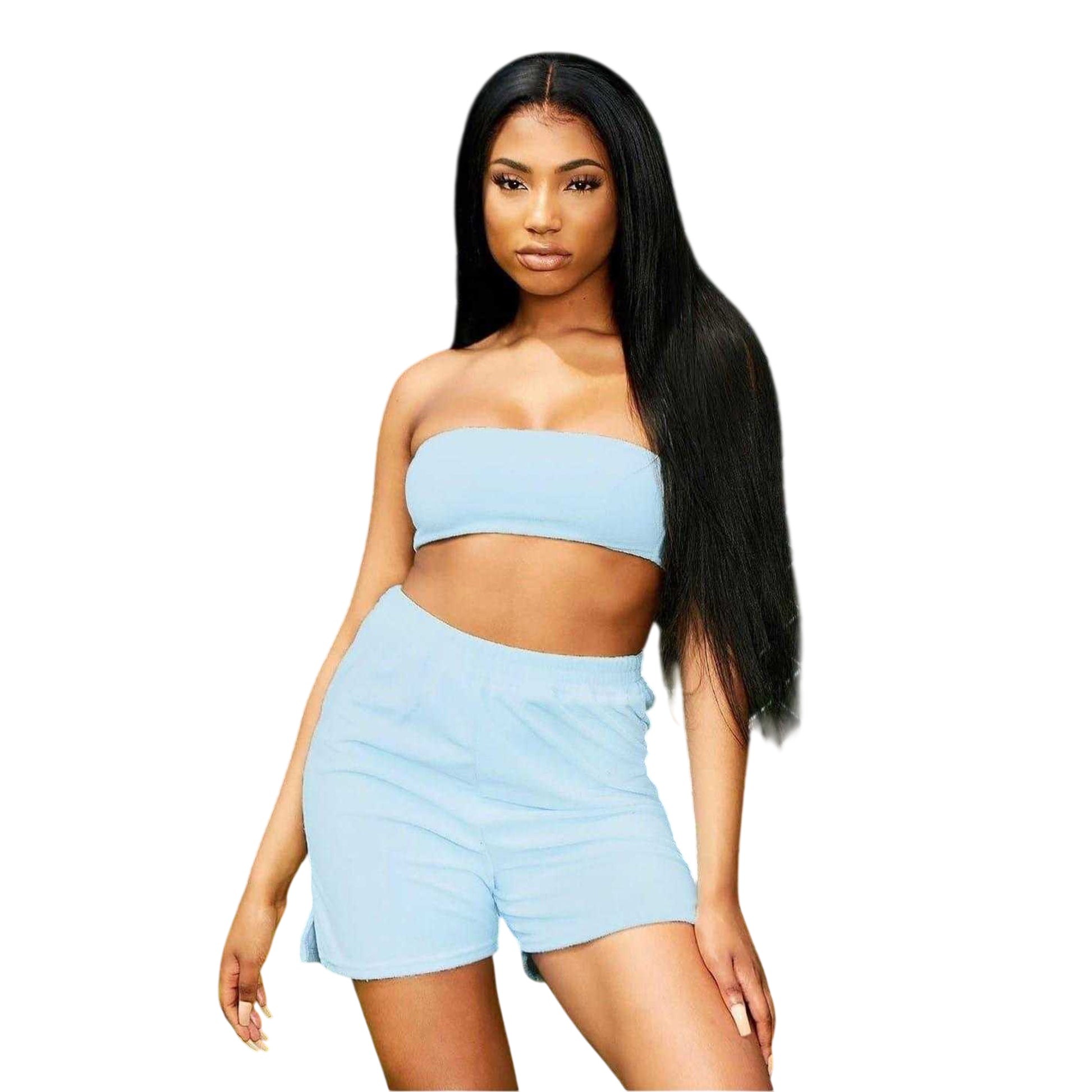 Pale Blue - Front - Missy Empire Womens-Ladies Velour Bandeau Crop Top
