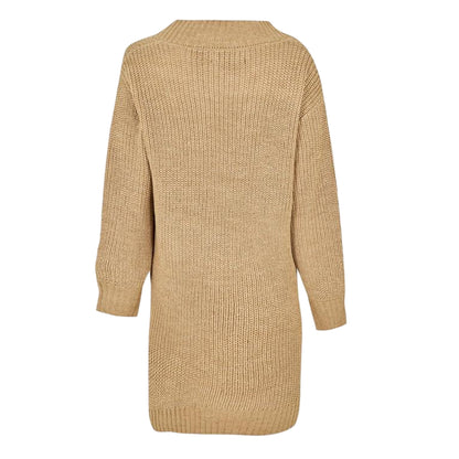 Stone - Back - Threadbare Womens-Ladies Adeline Chunky Knit Sweater Dress