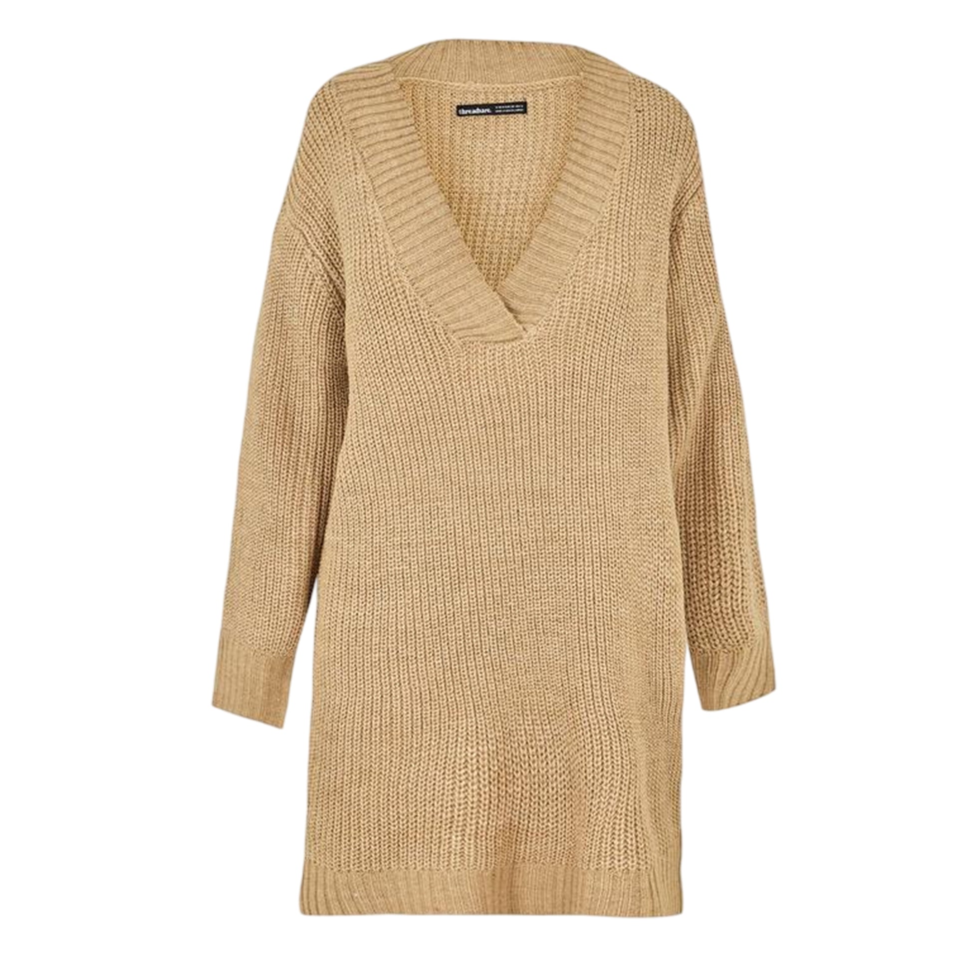 Stone - Front - Threadbare Womens-Ladies Adeline Chunky Knit Sweater Dress