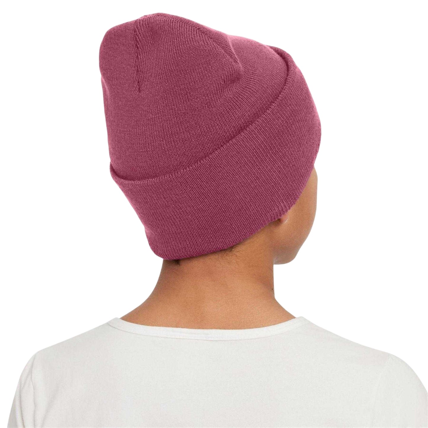 Beet Red - Back - Nike Childrens-Kids NSW Peak Embroidered Logo Ribbed Beanie