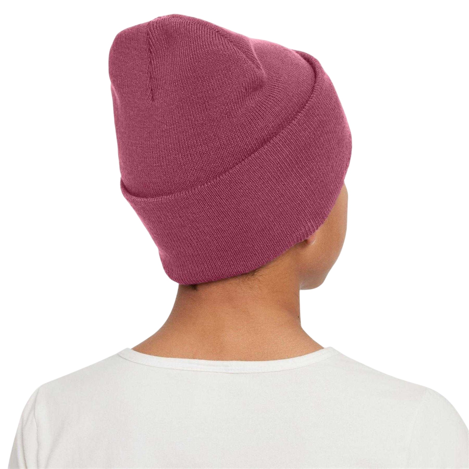 Beet Red - Back - Nike Childrens-Kids NSW Peak Embroidered Logo Ribbed Beanie