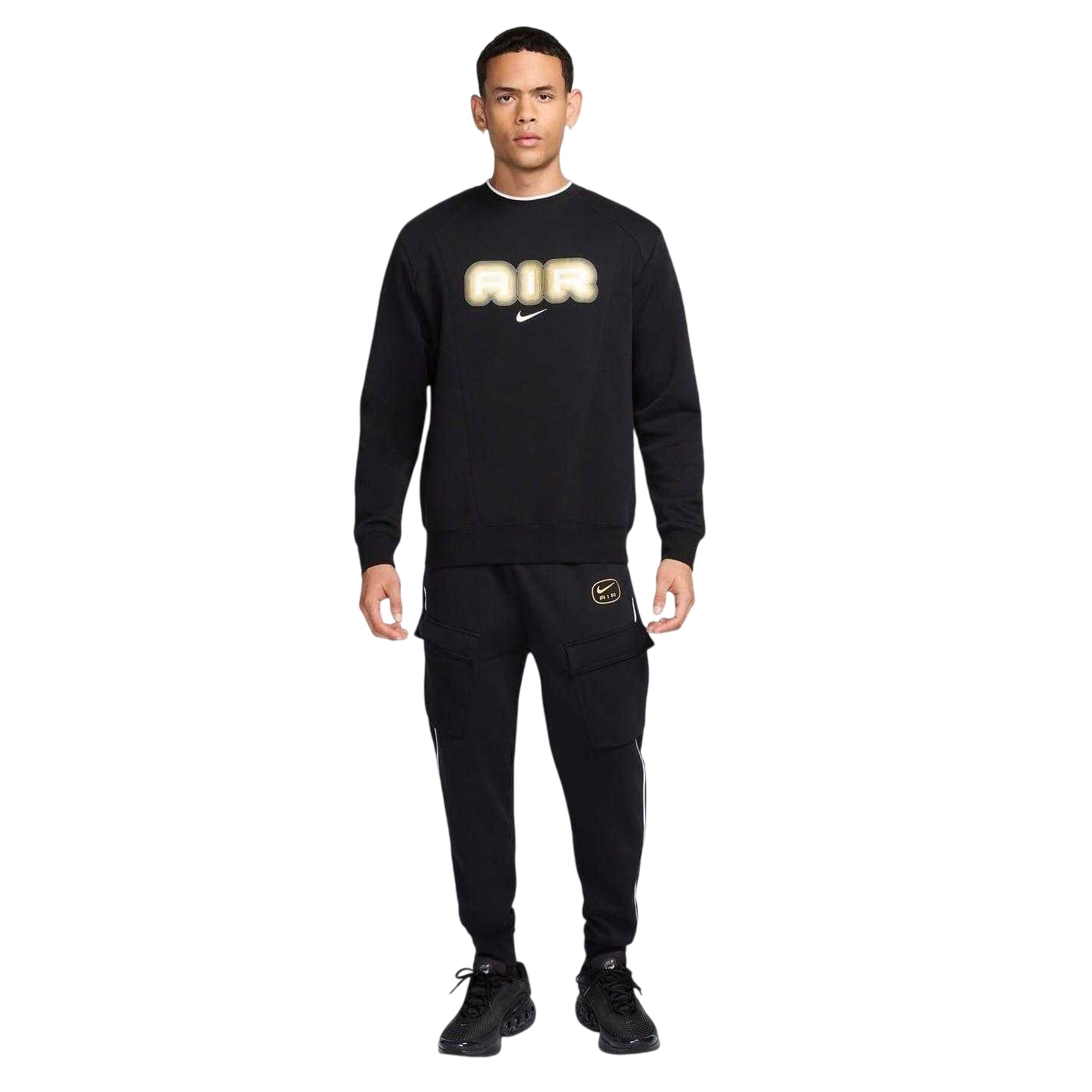 Black-Gold - Side - Nike Mens Air Crew Neck Relaxed Fit Long-Sleeved Sweatshirt
