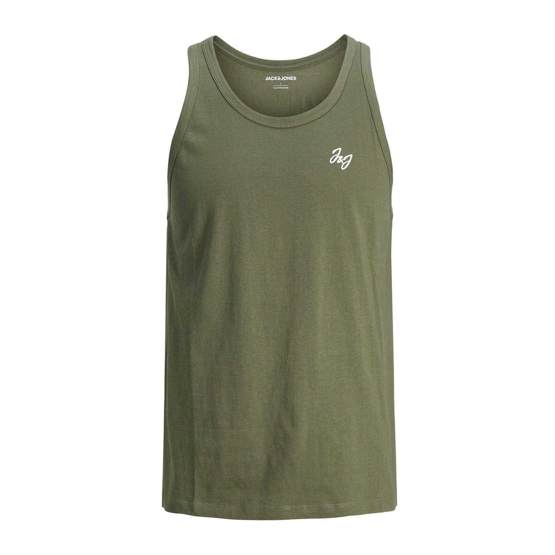 Black-Grey-Navy-Green-White - Back - Jack And Jones Mens Scoop Neck Regular Tank Top (Pack of 5)