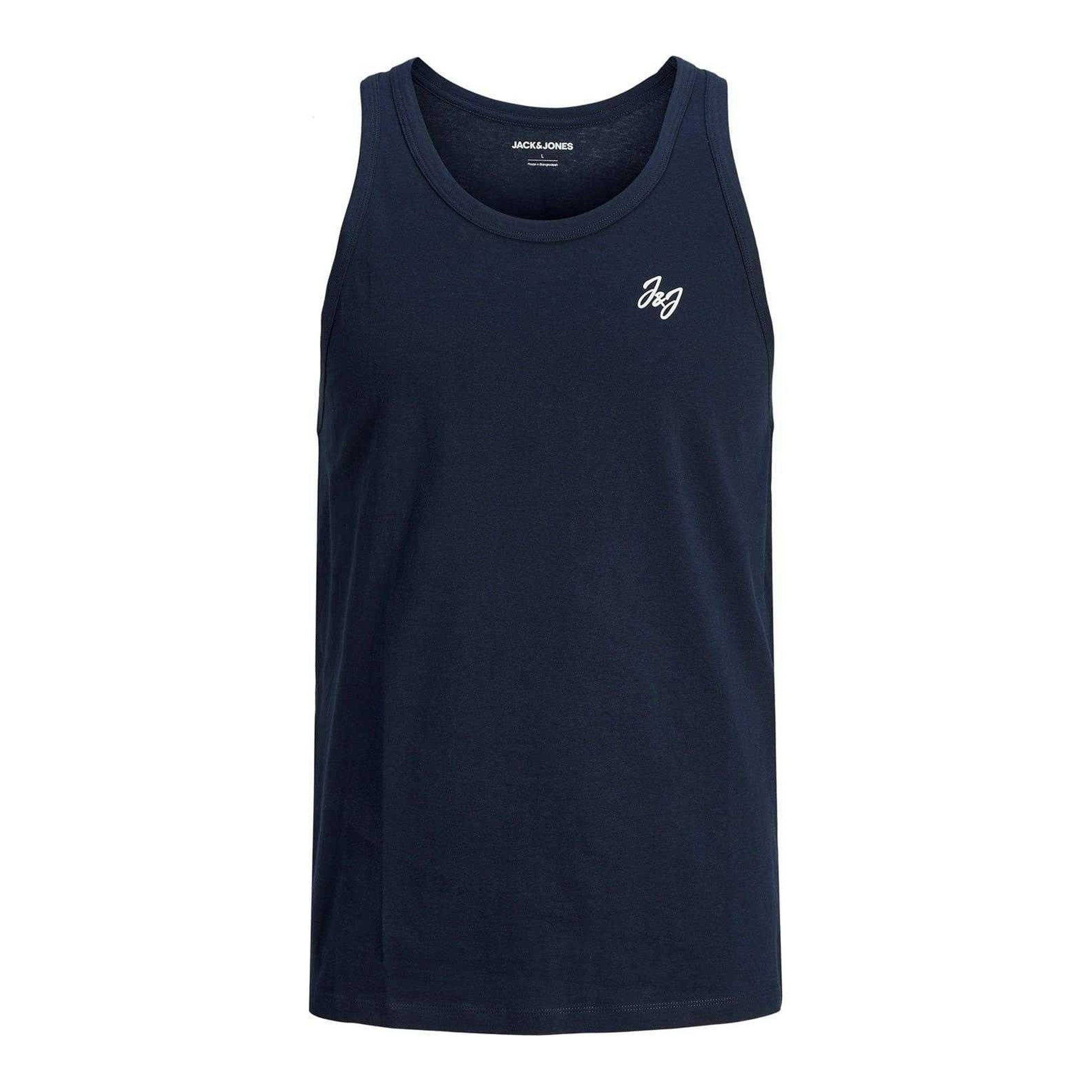 Black-Grey-Navy-Green-White - Side - Jack And Jones Mens Scoop Neck Regular Tank Top (Pack of 5)