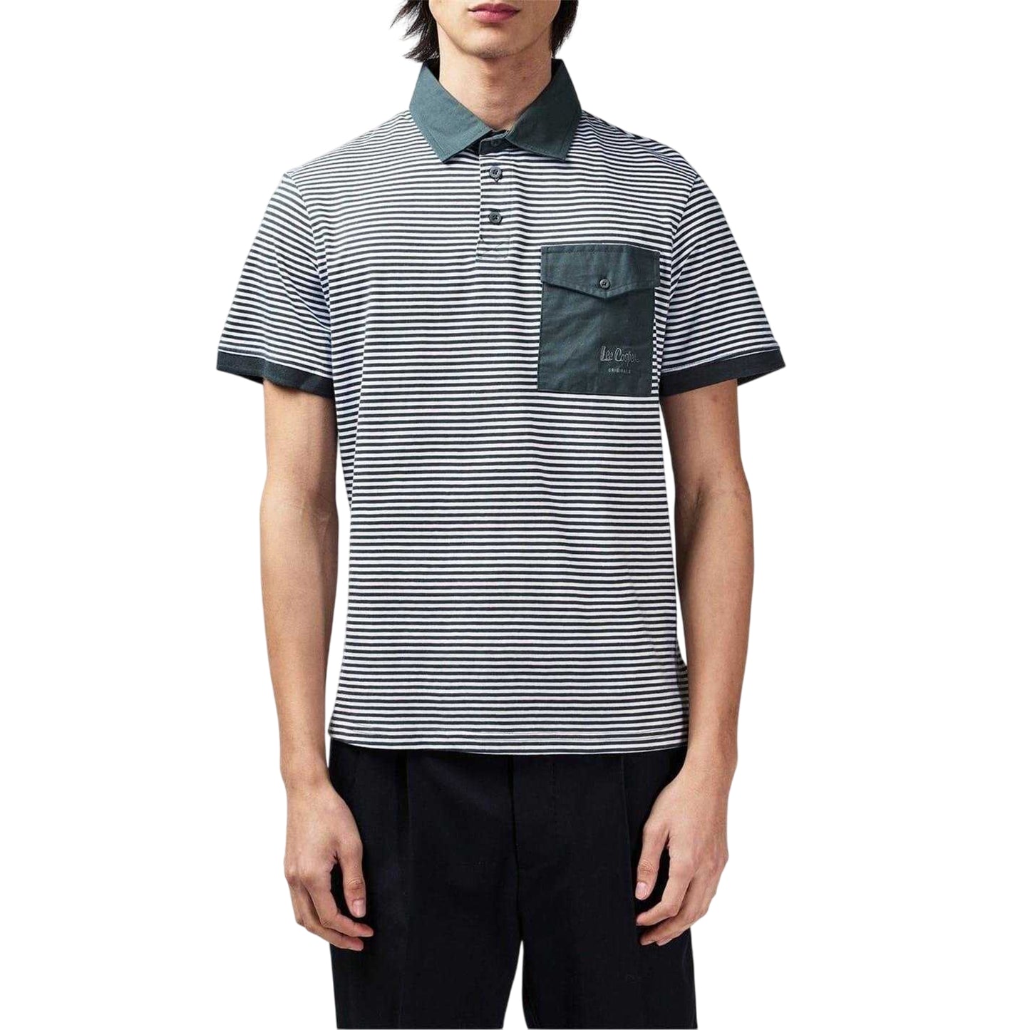Charcoal-White - Side - Lee Cooper Mens Stripe Polo Shirt
