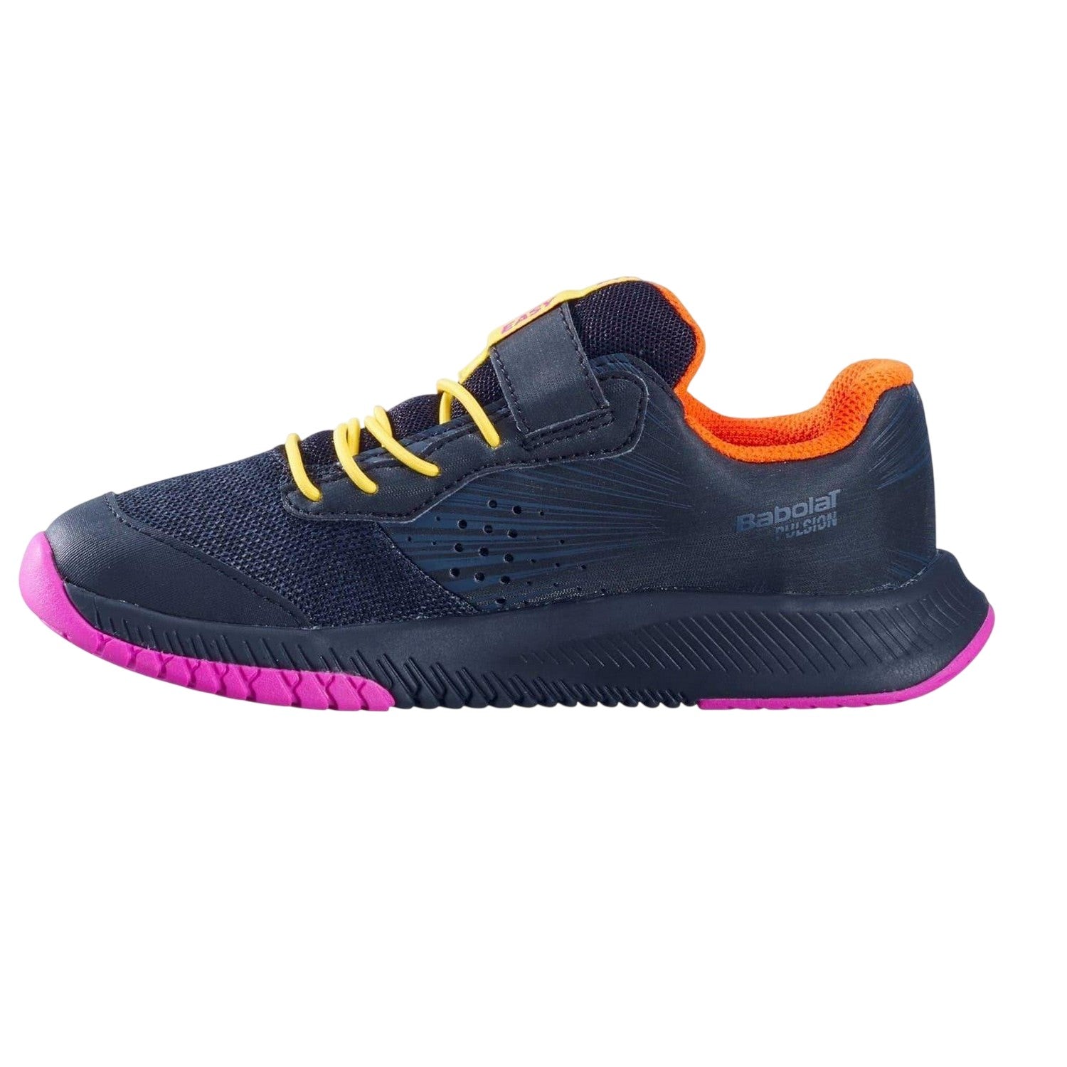 Black - Back - Babolat Childrens-Kids Lightning Bolt Leather Hook and Loop Tennis Shoes