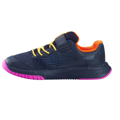 Black - Back - Babolat Childrens-Kids Lightning Bolt Leather Hook and Loop Tennis Shoes