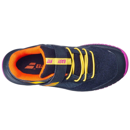 Black - Side - Babolat Childrens-Kids Lightning Bolt Leather Hook and Loop Tennis Shoes