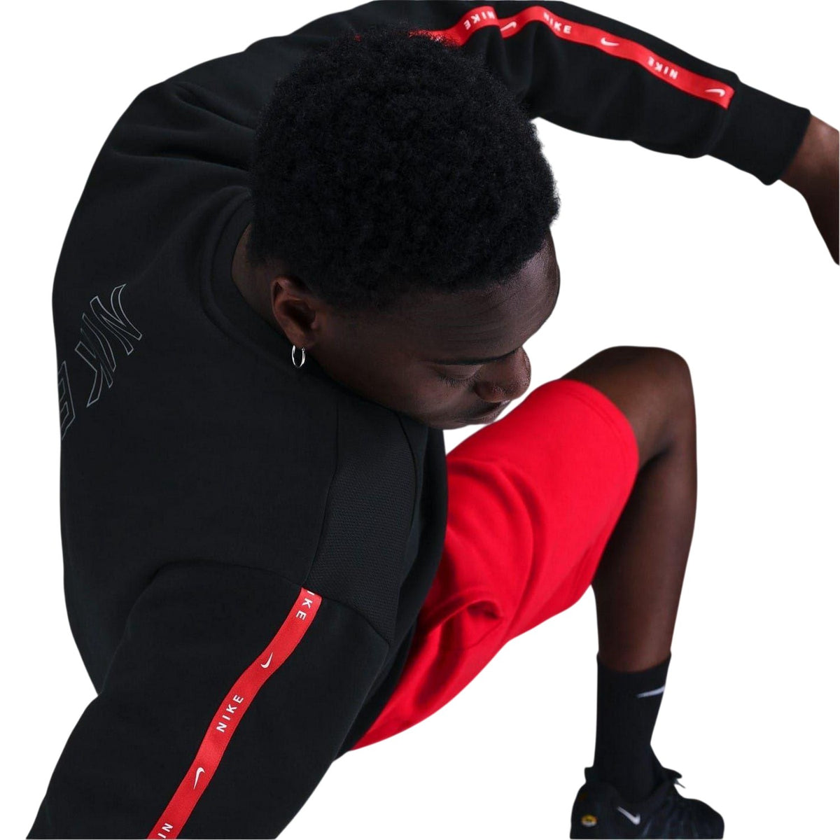 Black-Red - Side - Nike Mens Crew Neck Regular Raglan Sweatshirt